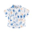 thumbnail image 1 of TEAJOPSUU Boys Girls Hawaiian Button Down Shirts Kids Short Sleeve Cute Printed T Shirts Summer Loose Casual Stand Collar Shirt 2-10 Years D-Blue, 1 of 3