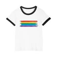 thumbnail image 1 of TEAJOPSUU Boys Girls Shirt with Short Sleeves Cute Contrast Trim Crew Neck Tops for Kids Tween Summer Comfy Rainbow Graghic Basic Blouse 3-15 Years A-Black, 1 of 4