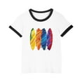 thumbnail image 1 of TEAJOPSUU Boys Girls Shirt with Short Sleeves Cute Contrast Trim Crew Neck Tops for Kids Tween Summer Comfy Rainbow Graghic Basic Blouse 3-15 Years B-Black, 1 of 4