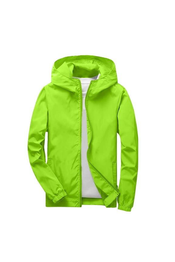 Boys Girls Windbreaker Jackets Kids Softshell Waterproof Windproof Jacket Lightweight Zip Up Long Sleevehooded Rain Jacket for 3-12 Years A-Green