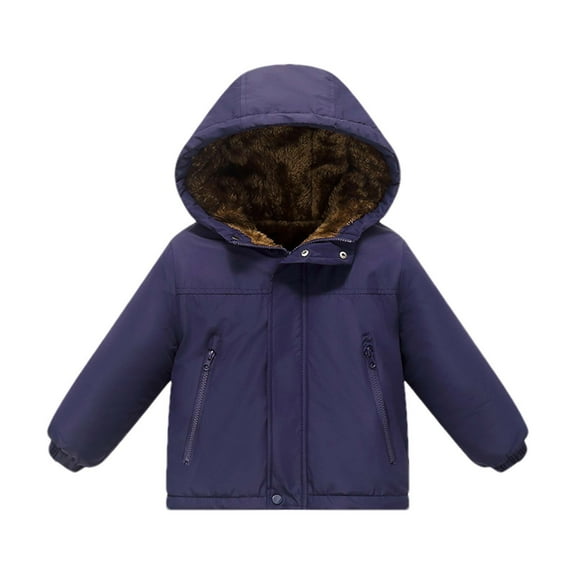 TEAJOPSUU Boys Girls Winter Fleece Coat with Hooded Toddler Heavyweight Water-Resistant Warm Lined Coat Cozy Windproof Hooded Puffer Jacket for Kids A-Blue