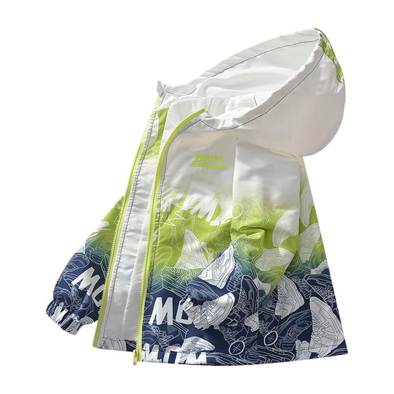 TEAJOPSUU Boys Rain Jackets Lightweight Fleece Waterproof Hooded Raincoats Windbreakers Coats for Kids 3-15Y A-Green