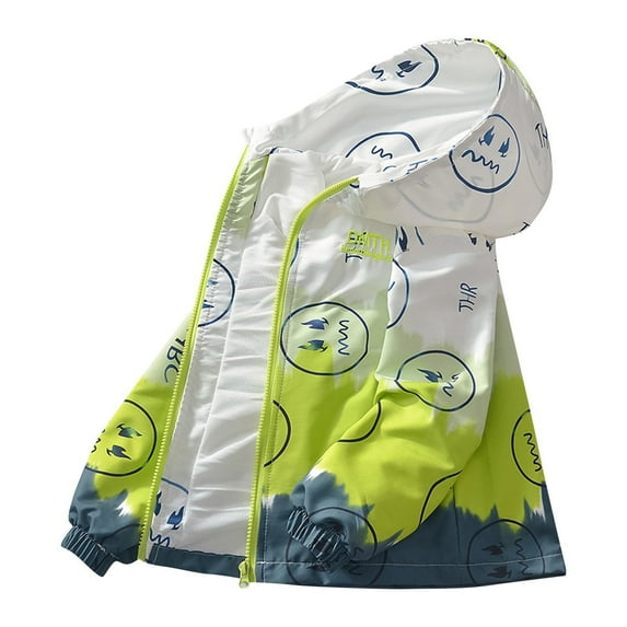 TEAJOPSUU Boys Rain Jackets Lightweight Fleece Waterproof Hooded Raincoats Windbreakers Coats for Kids 3-15Y C-Green