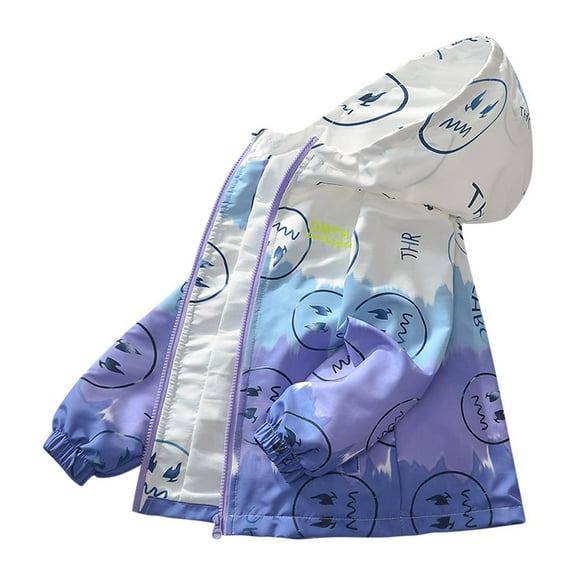 TEAJOPSUU Boys Rain Jackets Lightweight Fleece Waterproof Hooded Raincoats Windbreakers Coats for Kids 3-15Y C-Purple