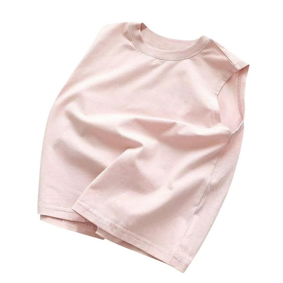 TEAJOPSUU Boys Sleeveless Tshirts Solid Color Tees Kids Crewneck Tshirts Summer Tops Sportswear Tees 1-13 Years Pink