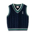 thumbnail image 1 of TEAJOPSUU Boys Sweater Vest Contrast Trim V Neck Sleeveless Uniform Twisted Knit Kids Winter Warm Clothes B-Navy, 1 of 9