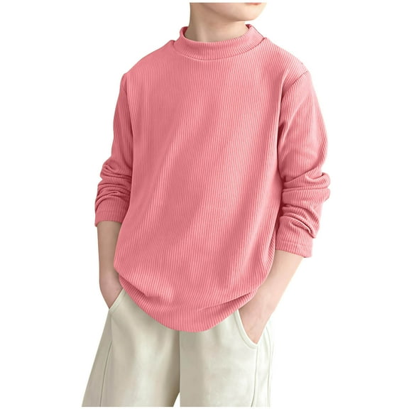 TEAJOPSUU Boys Teens Casual Fleece Pullover Semi High Neck Thick Warm Long Sleeve Sweaters Kids Knit Striped Crewneck Jumper Tops 4-16 Years Pink