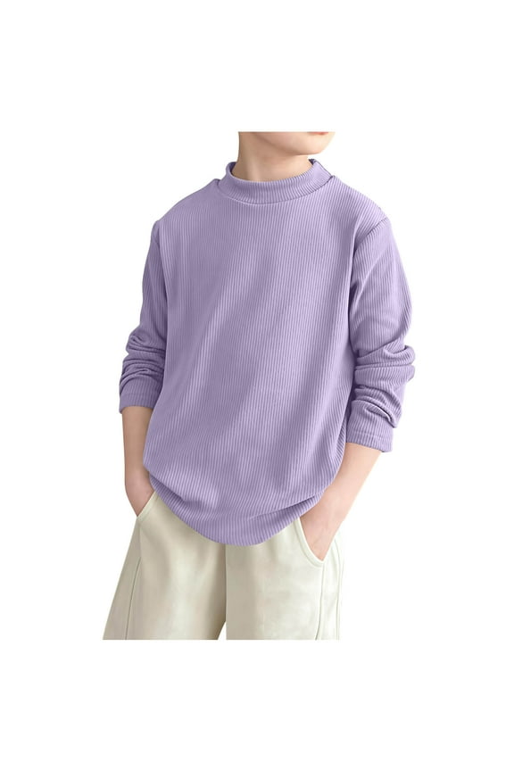 Boys Teens Casual Fleece Pullover Semi High Neck Thick Warm Long Sleeve Sweaters Kids Knit Striped Crewneck Jumper Tops 4-16 Years Purple