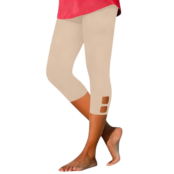 TEAJOPSUU Capris for Women Stretchy Slim Fit Capri Leggings Hollow Out Bottom Yoga Pants Lightweight Workout Pilates Gym Trousers Beige