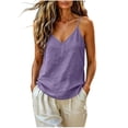 thumbnail image 1 of TEAJOPSUU Cotton Linen Cami Tops for Womens Sleeveless Spaghetti Straps V Neck Shirts Loose Fit Solid Color Camisole Tank Tops Slim Summer Going Out Blouses Purple, 1 of 9