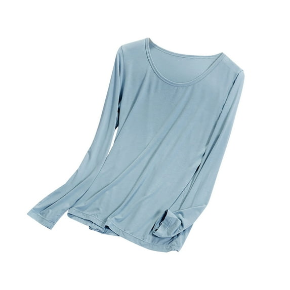 ZQUUVOU Cotton Pajamas Tops for Women Fall Winter Sleepwear Solid Color Long Sleeve Lightweight Sleep Tops Loungewear Light Blue