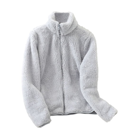 TEAJOPSUU Fleece Jacket for Women Winter Warm Long Sleeve Stand-Collar Full-Zip Double Sided Fleece Jacket Soft Cozy Flannel Coat Gray