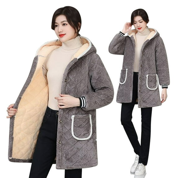 TEAJOPSUU Fuzzy Pajamas Tops for Women Winter Thicken Hooded Plush Loungewear Shirts Long Sleeve Button Down Pajama Tops Gray