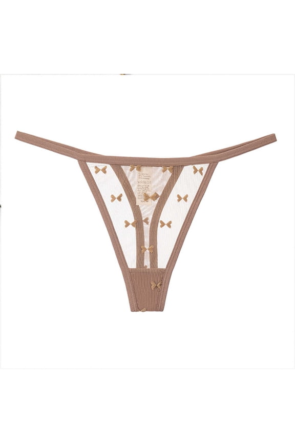 G-String Thongs for Women T-Back Lace Thong Hollow Out Briefs Low Waist Underwear Panties B-Brown