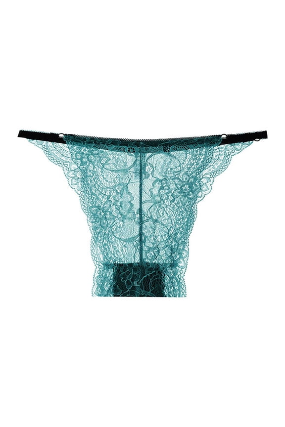 G-String Thongs for Women T-Back Lace Thong Hollow Out Briefs Low Waist Underwear Panties B-Green