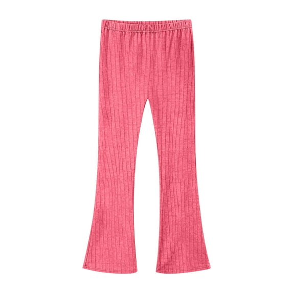TEAJOPSUU Girl's Flare Leggings High Waisted Ribbed Knit Yoga Pants Casual Bell Bottoms Long Pants Activewear for Kids 5-16Y Pink