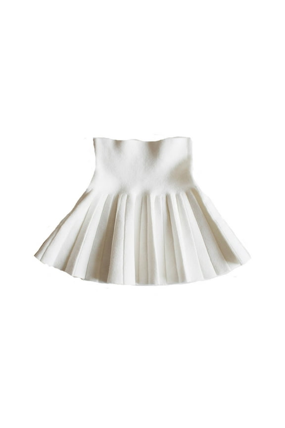 Girl's Pleated Mini Skirts Athletic Tennis Fleece Skirt High Waisted Flowy Skort for Kids 3-15 Years C-White