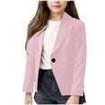 thumbnail image 1 of TEAJOPSUU Girls Blazer Jacket Solid Color Lapel Cropped Suit Long Sleeve Shawl Collar formal Blazers Open Front Inner Pocket for Kids 5-14 Year B-Pink, 1 of 5