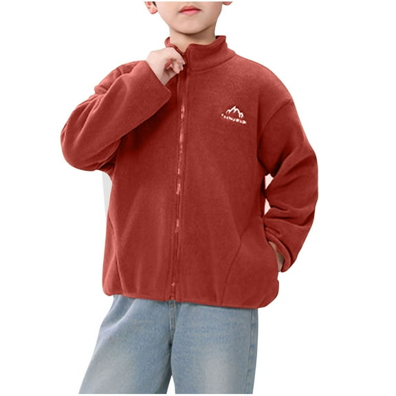 TEAJOPSUU Girls Boys Fleece Jacket Sherpa Lined Hoodie Zip Up Sweatshirts Plush Windproof Outerwear Warm Fall Winter Coat 2-13 Years A-Red