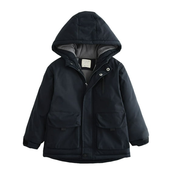 TEAJOPSUU Girls Boys' Rain Jacket Winter Fleece Lining Jackets with Hooded Solid Color Windproof Rainproof Warm Raincoat Fahsion Thermal Outwear Navy