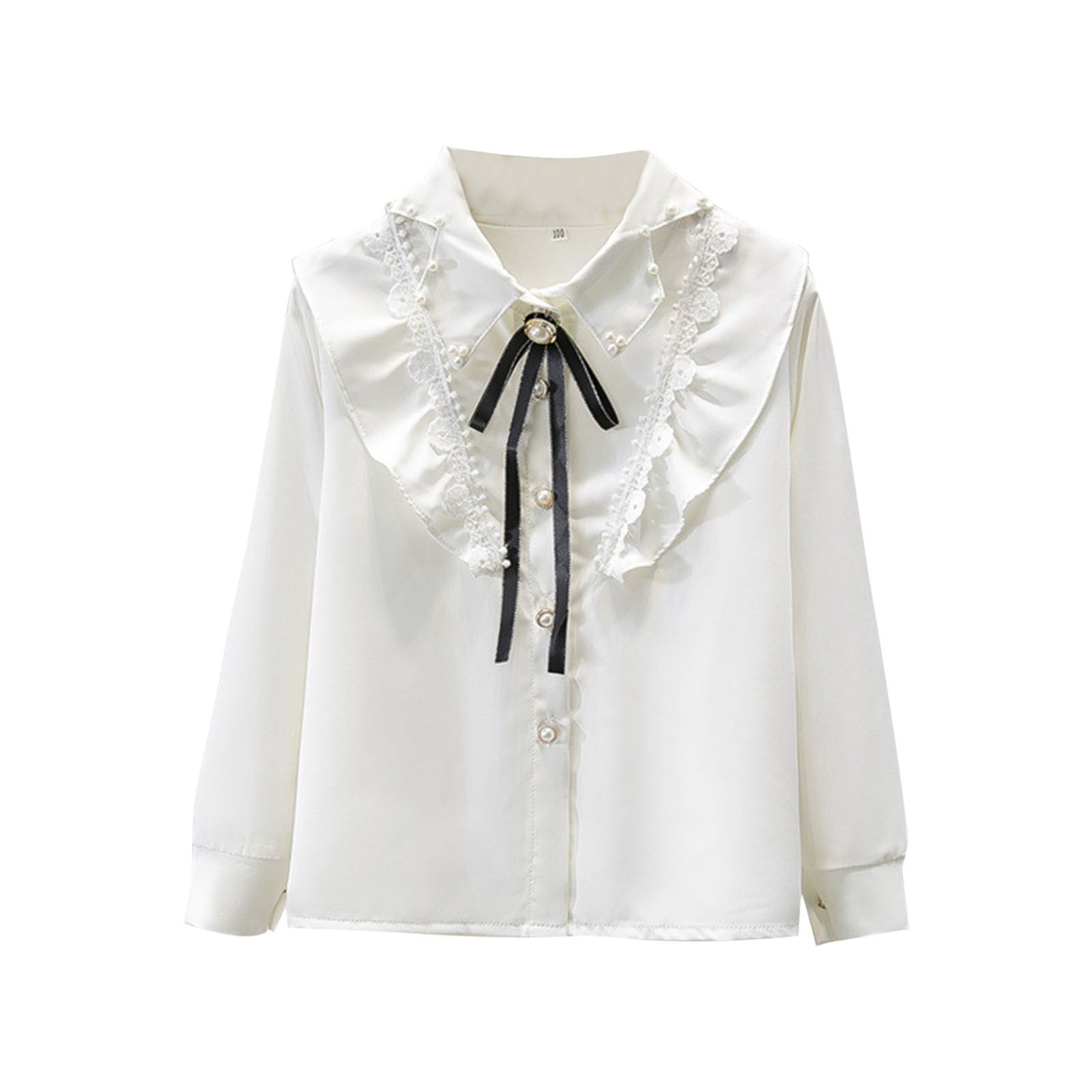 トップス Tie.Me button up frill blouse TEAJOPSUU Girls Button Down Shirt Cute Ruffle Trim Blouse Long