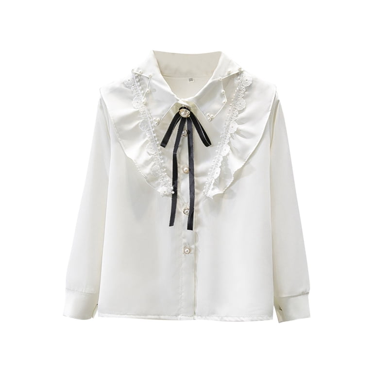 TEAJOPSUU Girls Button Down Shirt Cute Ruffle Trim Blouse Long