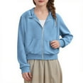 thumbnail image 1 of TEAJOPSUU Girls Casual Zip Up Hoodies Full-Zip Cropped Hooded Sweatshirts Jacket Casual Fall Pullover Tops with Pocket A-Blue, 1 of 9