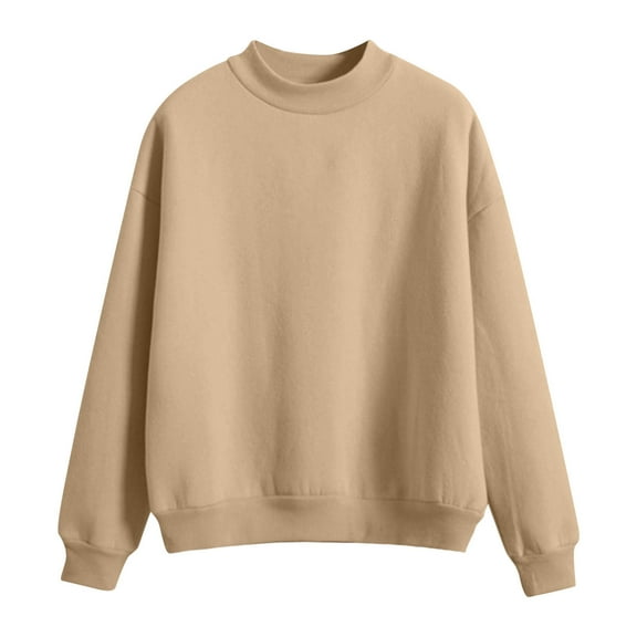TEAJOPSUU Girls Crewneck Sweatshirts Solid Color Long Sleeve Cute Drop Shoulder Pullover Top T-Shirts Khaki