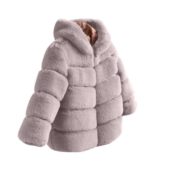 TEAJOPSUU Girls Faux Fur Coat with Hood Fluffy Zip Up Fleece Jackets Long Sleeve Hooded Coat Winter Warm Furry Jackets Shaggy Parka Outerwear B-Watermelon Red