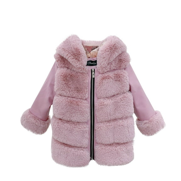 TEAJOPSUU Girls Faux Fur Coat with Hood Fluffy Zip Up Fleece Jackets Long Sleeve Hooded Coat Winter Warm Furry Jackets Shaggy Parka Outerwear C-Watermelon Red