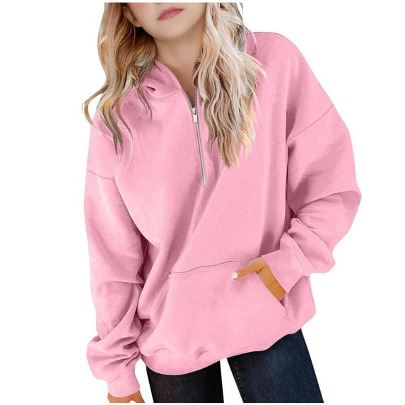 TEAJOPSUU Girls' Hoodies Sweatshirts Half Zipper Hooded Sweatshirts Long Sleeve Pullover Tops Comfy Sweater Outwear Fall Fahion Clothes Pink