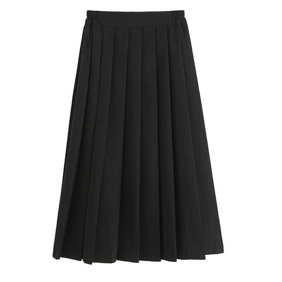 TEAJOPSUU Girls' Juniors High Waisted Pleated Skirts Plus Size A-Line Skirt Below The Knee Uniform Skirts Elastic Waisted Mid Skirt XS-3XL Black