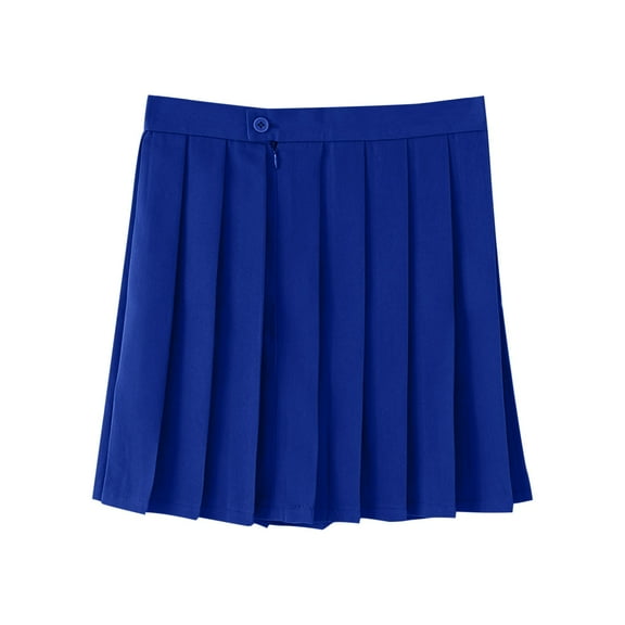 TEAJOPSUU Girls' Juniors Pleated Skirts Uniform Cotton Zipper Scooter Mini Skirt Solid Color High Waist A-Line Skirt XS-3XL Blue