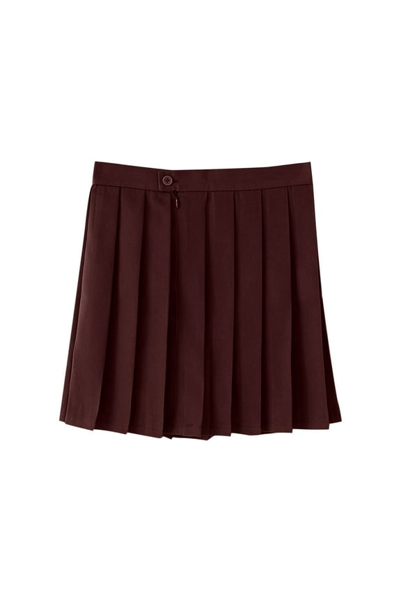 Girls' Juniors Pleated Skirts Uniform Cotton Zipper Scooter Mini Skirt Solid Color High Waist A-Line Skirt XS-3XL Brown