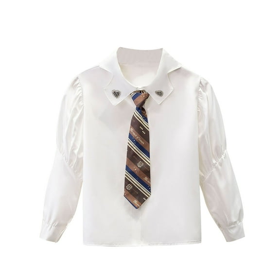 TEAJOPSUU Girls' Long Sleeve Button Down Shirt Cute Turn Down Collar Uniform Tops Fall Fashion Clothes D-White