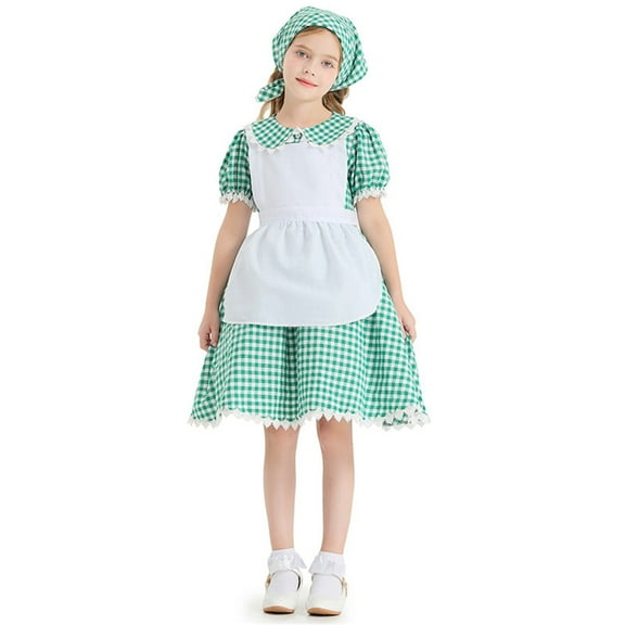 TEAJOPSUU Girls Oktoberfest Clothes Kids Tweens German Bavarian Dirndl Dress with Maid Apron Handscarf Traditional Clothing Set B-Green
