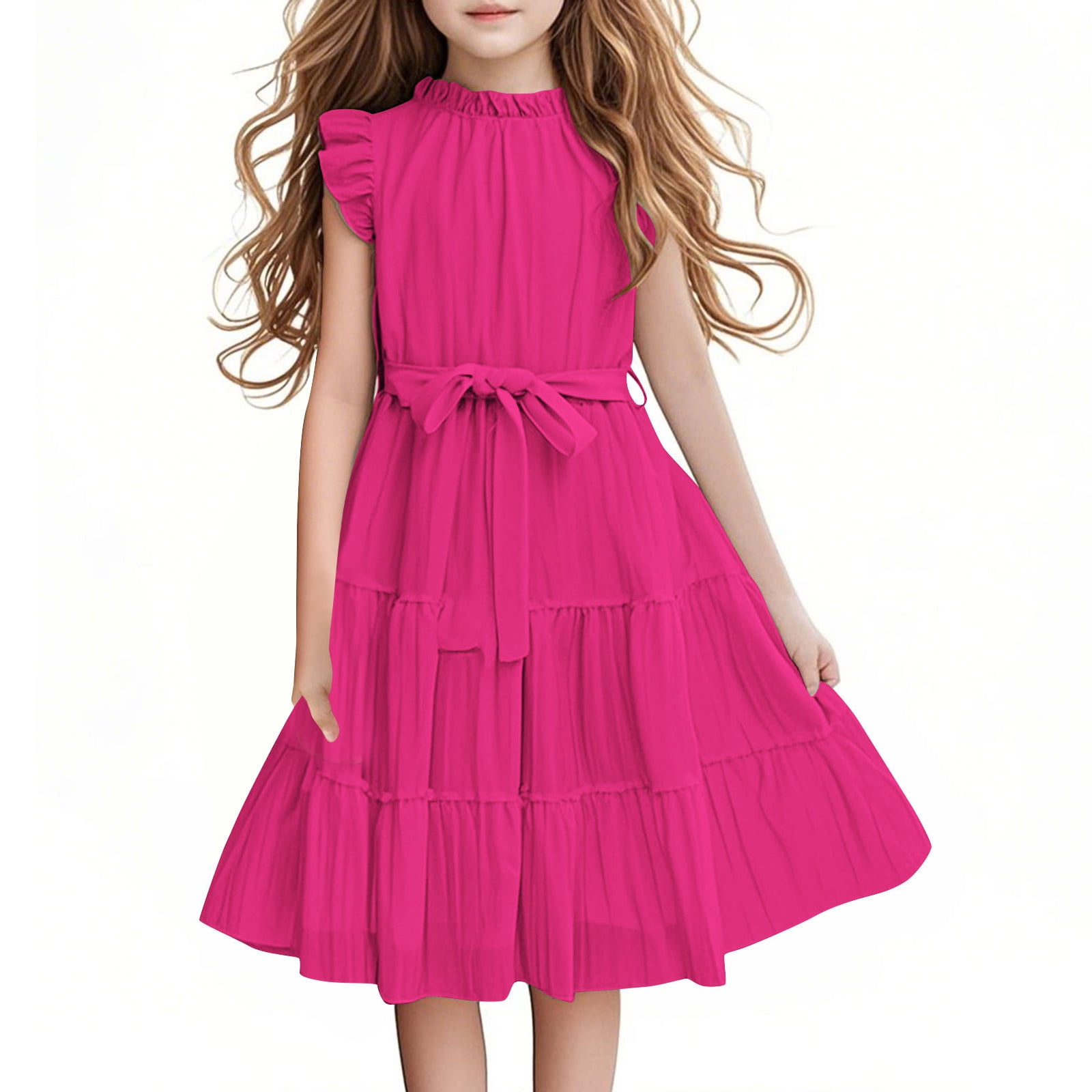 TEAJOPSUU Girls' Summer Birthday Party Dress Tween Ruffle Sleeve Midi ...