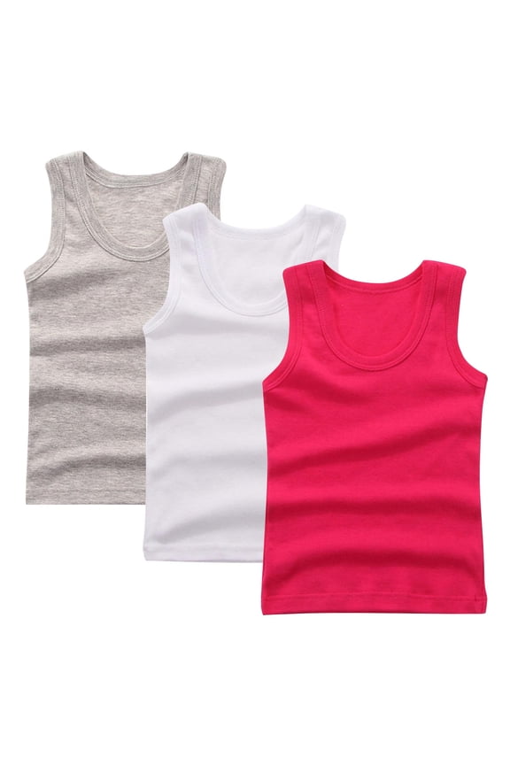 Girls Summer Tank Tops Solid Color Crew Neck Sleeveless Cotton Tops Casual Basic Camisoles for Toddler Kids 2-14 Years Silver