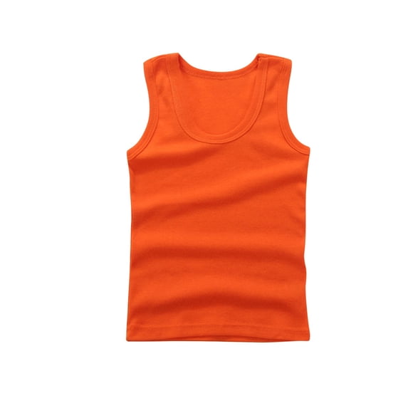 TEAJOPSUU Girls Tank Tops Cotton Sleeveless Undershirt Crew Neck Tank Tops Basic Tank Shirts for Girls Kids Dancewear Orange