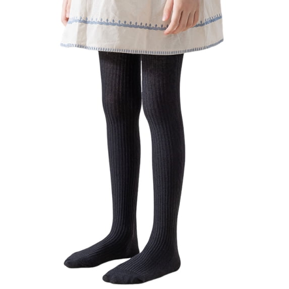 TEAJOPSUU Girls Tights Kids Cable Knit Comfy Soft Basic Tights Cotton Footed Seamless Dance Ballet Leggings for Kids 1-12 Years A-Black