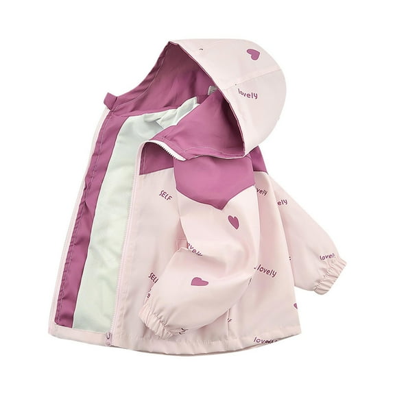 TEAJOPSUU Girls Waterproof Rain Jacket Casual Lightweight Outwear Kids Soft Zip Up Windbreaker Hooded Coat Jackets E-Pink