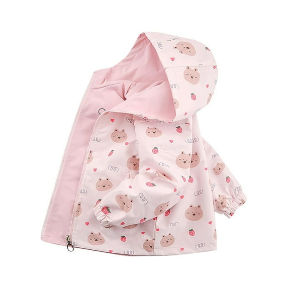 TEAJOPSUU Girls Waterproof Rain Jacket Casual Lightweight Outwear Kids Soft Zip Up Windbreaker Hooded Coat Jackets G-Pink
