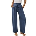 thumbnail image 1 of TEAJOPSUU Girls Wide Leg Pants Casual High Elastic Waist Palazzo Pants Loose Cotton Linen Long Trousers 4-14 Years C-Navy, 1 of 4