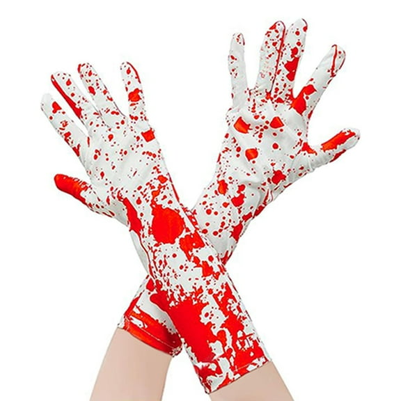 TEAJOPSUU Halloween Gloves for Womens Mens Kids Horrific Bloody Gloves Blood Splattered Halloween Clothing Accessory B-Red