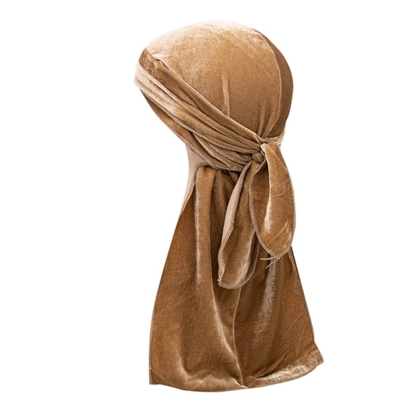 TEAJOPSUU Hiphop Durag with Long Tail and Wide Straps Fashion 360 Waves Men's Women's Crushed Bandana Doo Rag Cap Headwraps B-Khaki