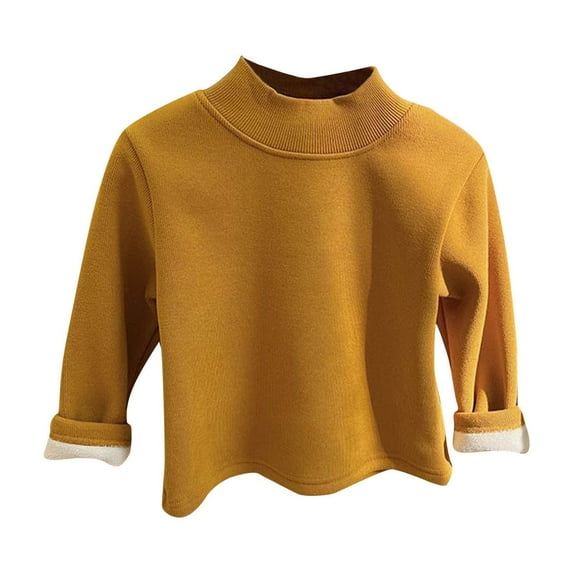TEAJOPSUU Kid Boys'S Girls' Fleece Lined Tshirt Semi High Neck Long Sleeve Tees Cozy Warm Pullover Fall Fashion Basic Shirt Tops Clothes Yellow