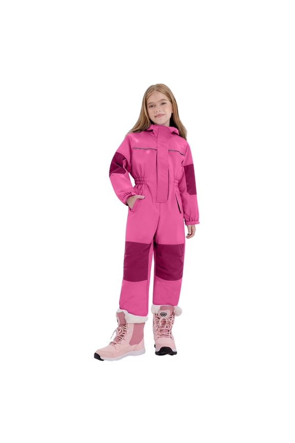 Kid's Snowsuits Boys Girls Insulated Hooded Ski Suits Waterproof One Piece Jumpsuits Winter Snowboarding Outdoor A-Hot Pink