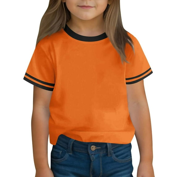 TEAJOPSUU Kids Boys' Girls' Striped T Shirts Loose Fit Ringer Tee Short Sleeve Pullover Tops Crew Neck Color Blocked Summer Tops Fashion Clothes A-Orange