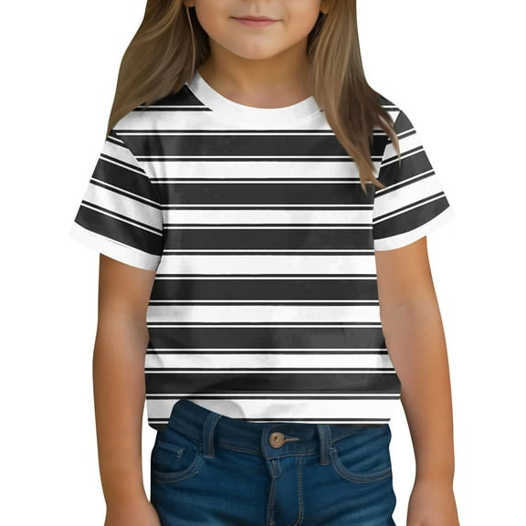 TEAJOPSUU Kids Boys' Girls' Striped T Shirts Loose Fit Ringer Tee Short Sleeve Pullover Tops Crew Neck Color Blocked Summer Tops Fashion Clothes C-Black