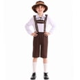 thumbnail image 1 of TEAJOPSUU Kids Boys Oktoberfest Outfits 3 Piece German Bavarian Beer Festival Set Long Sleeve Plaid Shirt+Suspender Short+Cowboy Hat 2-16 Years B-Brown, 1 of 3